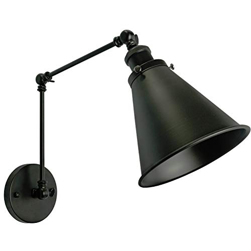 Industrial Black Finish Wall Sconce Arm Angle Adjustable E26 Base 1-Light Wall Lamp for Bedroom,Living Room,Study Room,Office