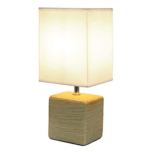 Simple Designs LT2072-BGE Petite Faux Stone Table Lamp with Fabric Shade, Beige with White Shade - color: Stone Beige/White Shade