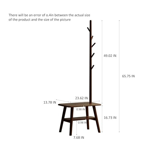 KEIKI Hall Tree with Shoe Bench and Cloth Hanger, Solid Wood Coat Rack, Narrow Mudroom Storage Organizer for Entryway, Bedroom, Walnut - color: Brown