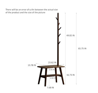 KEIKI Hall Tree with Shoe Bench and Cloth Hanger, Solid Wood Coat Rack, Narrow Mudroom Storage Organizer for Entryway, Bedroom, Walnut - color: Brown