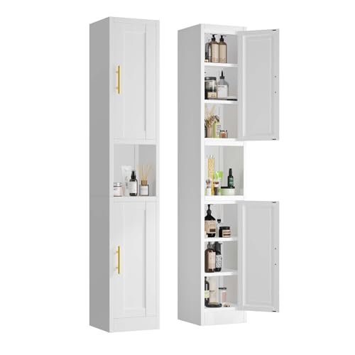 pozdeg 67" White Tall Slim Metal Bathroom Storage Cabinet | Narrow Storage Unit with 4 Adjustable Shelves, Freestanding Cupboard for Kitchen, Dining Room, Living Room & Bathroom - color: White, size: 11.81"D x 11.81"W x 67"H