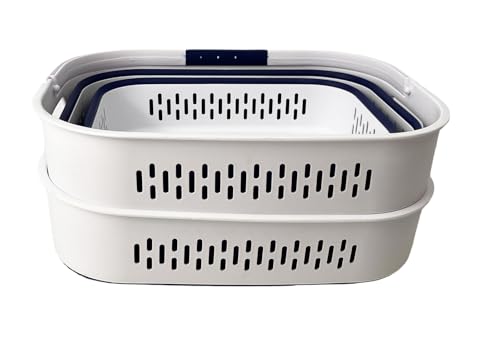 SAMMART 38L (10 Gallon) Collapsible Plastic Laundry Basket - Portable Pop-Up Storage Container/Organizer – Foldable Space Saving Laundry Hamper (2, White/Starry Blue) - color: White/Starry Blue