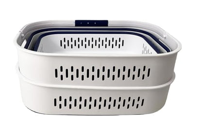 SAMMART 38L (10 Gallon) Collapsible Plastic Laundry Basket - Portable Pop-Up Storage Container/Organizer – Foldable Space Saving Laundry Hamper (2, White/Starry Blue) - color: White/Starry Blue
