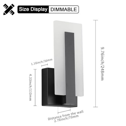 Joosenhouse Modern LED Wall Sconce Dimmable Wall Mounted Lamp Set of 2, Black 3000K Warm White Wall Lamp, Hardwired Bathroom Vanity Light, Indoor Wall Lights for Hallway, Bedroom, Study, Living Room. - color: Black - Dimmable