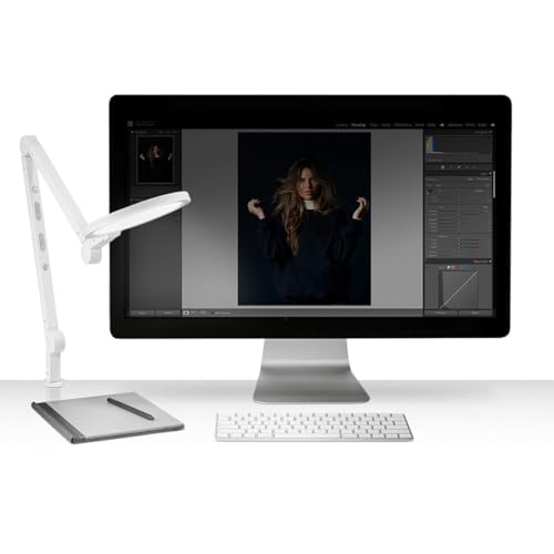 LUME CUBE Edge 2.0 LED Desk Lamp | Dimmable Home Office Desk Light with USB Charging Port & Strong Swing Arm | Adjustable Color Temperature and Brightness | Circle Webcam Light - White - size: White - Single