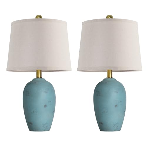 AIEAMPDO 21'' Set of 2 Coastal Small Ceramic Lamps for Bedroom | Traditional Nightstand Bedside Desk Table Lamp for Living Room Office Dorm, 2 Bulbs Included - color: Light Blue