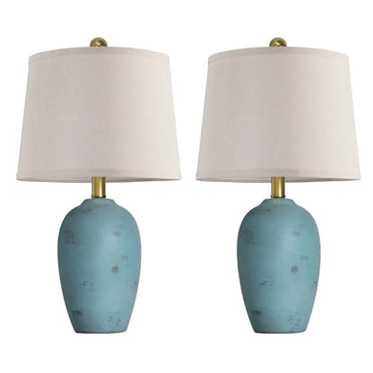 AIEAMPDO 21'' Set of 2 Coastal Small Ceramic Lamps for Bedroom | Traditional Nightstand Bedside Desk Table Lamp for Living Room Office Dorm, 2 Bulbs Included - color: Light Blue