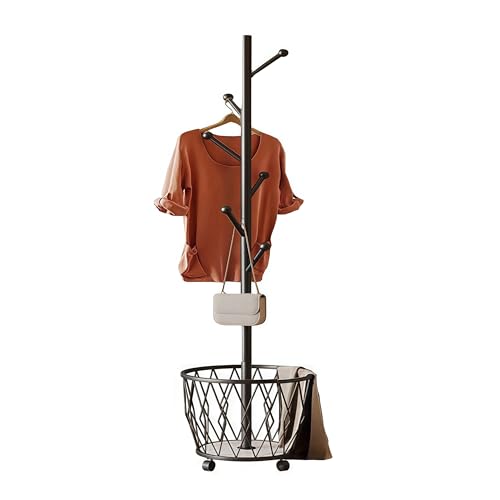 Black Moveable Tree Metal Coat Rack with Basket Freestanding 65" | Organizer for Scarf Jacket Hat Bags Ideal for Home Entryway Bedroom Corner Stable - color: black