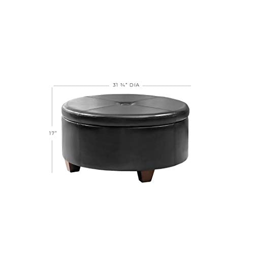HomePop 32" Large Tufted Round Storage Ottoman - Black Faux Leather - color: Black Faux Leather