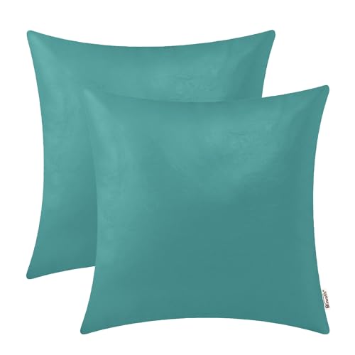 BRAWARM Faux Leather Throw Pillow Covers 16 X 16 Inches - Teal Leather Pilow Covers Pack of 2, Solid Dyed Leather Pillowcases for Couch Bed Sofa Garden Home Decorative - color: Teal, size: 16" x 16" (Pack of 2)