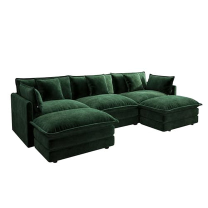 3 Seater Sectional Sofa,111.5 inch U-Shape,Green | Oversized Modular Couch Deep Seat - color: Green, size: 111.5 inch-U
