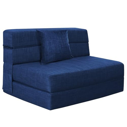 Nigoone Folding Sofa Bed Couch Memory Foam with Pillow Sleeper Chair Lazy Couch Twin Size Futon Convertible Guest Beds,Washable Cover,Dark Blue - color: Darkblue, size: Twin