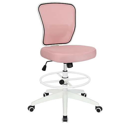 Drafting Chair Adjustable Height Tall Office Chairs Standing Desk Chair Rolling Stool Chair Armless Office Drafting Chair Pink - color: Pink