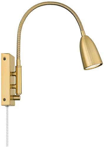 Lido Gold Gooseneck Plug-In LED Reading Wall Lamps Set of 2 Modern | Warm Metal Adjustable Arm for Bedroom Bathroom Vanity Living Room Home Hallway Dining Family Kitchen House