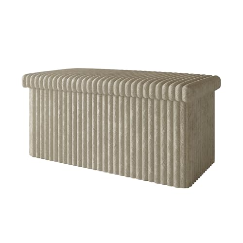 HOME DESIGN Florence 30" Upholstered Folding Storage Bench, Tufted Top, Space-Saving Storage, Light Beige Upholstery - color: Light Beige