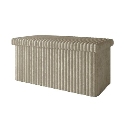 HOME DESIGN Florence 30" Upholstered Folding Storage Bench, Tufted Top, Space-Saving Storage, Light Beige Upholstery - color: Light Beige