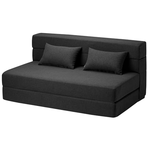 SUYOLS Folding Sofa Bed with Pillows- Convertible Chair Floor Couch & Sleeping Mattress, Foldable Memory Foam Sleeper for Living Room/Dorm/Guest Room/Home Office/Apartment/Loft, Full, Dark Gray - color: Dark Gray, size: Full