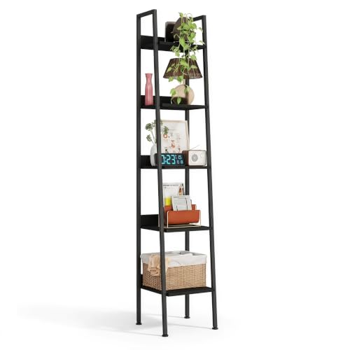 5 Tier Ladder Shelf,13.5” Wide Tower Storage Shelf,Dark Gray | Skandiquip 13.5” Narrow Ladder Shelf, Steel Frame Anti-Tip Tall Storage Tower for Books & Plants, Kitchen Living Room Office - color: Dark Gray, size: 5 Tier