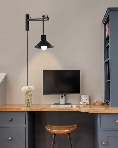 Plug in Wall Sconces, Swing Arm Wall Lamp with Dimmable Switch, Wall Sconce with Plug in Cord for Bedside Bedroom Nightstand Reading