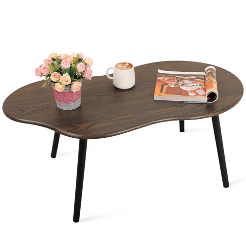 Modern Coffee Tables for Living Room Cloud Shape Center Table Industrial Irregular Wood Grain Table Top Coffee Table, Rustic Brown Unique Furniture for Living Room Home - color: Rustic Brown-1