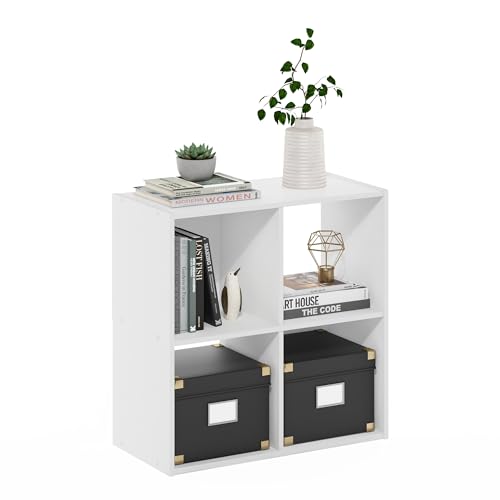 Furinno PELLI Book Shelf, 4-Cube Bookshelf with Open & Closed Back Cubes, 2 x 2 Storage Organizer Cabinet, 11.6 x 24.2 x 24.2, for Living Room, Bedroom, Home Office, White - color: White, size: 4-Cube