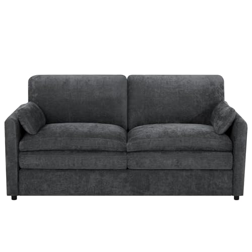 69" Chenille 2 Seats Sofa with 2 Pillows, Dark Grey | Modern Upholstered Sofa with Deeper Seats, Comfy Sofa with Thickened Cushions for Living Room, Apartment - color: Dark Grey, size: Loveseat