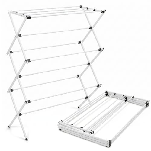 Honey-Can-Do Oversized Clothes Drying Rack, Extra-Wide 35", 50 lb, White | Fits family-size loads of towels, jeans & hoodies; rust-resistant coated steel; folds flat; indoor/outdoor; energy-saving - color: White