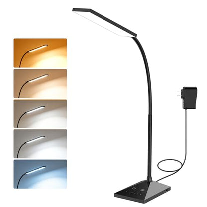 LED Desk Lamp, Eye-Caring Desk Light | 7W 390LM ,5 Color Modes & Stepless Dimming, 360° Flexible Gooseneck Touch Control Table Lamp for Bedroom Bedside Study Black - color: Jet Black