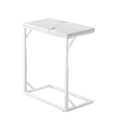 C-Shaped End Table, Small Sofa Table with Metal Frame, Adjustable Height Side Table for Couch, Living Room, Bedroom, Bedside (White, Medium) - color: White, size: Medium