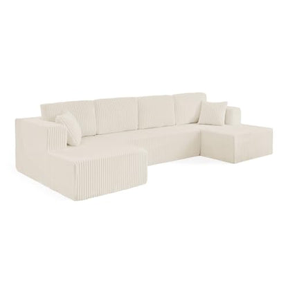 U shape Modular Sectional Sofa, Compressed Sectional Sofa Modern Minimalist Style Corduroy Couch, Sleeper Sofa for Living Room, Bedroom, Comfy Compressed Sofa Couch Space-Efficient Design-beige Mini
