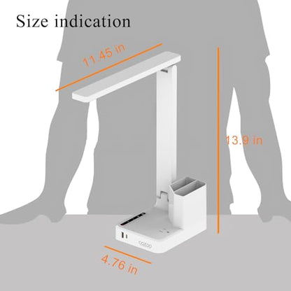 LED Desk Lamp USB A/C AC Pen Holder Dorm Home Office Desk Light White | Adjustable LED Desk Light with USB A/C, AC Outlet, Pen Holder; Small Desk Lamp for Dorm, Study, Craft & Home Office - color: White