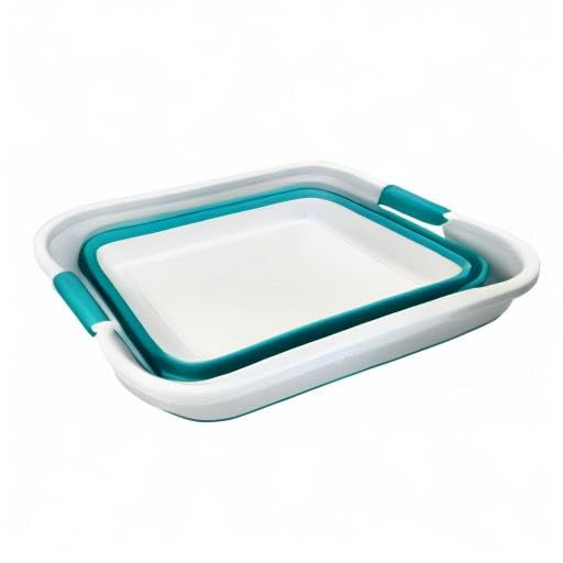 SAMMART 41L (10.8 gallons) Collapsible Plastic Laundry Washing Tub/Basket-Foldable Pop Up Storage Container/Organizer-Portable Laundry Hamper-Space Saving (1, White/Ceramic Blue) - color: White/Ceramic Blue