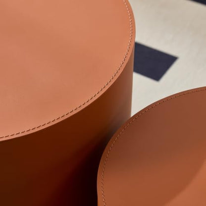 Round Nesting Coffee Table Set of 2 for Living Room, Orange | Saddle Leather Side Tables, 19 in. and 15 in. Accent and End Tables, Wood Frame, 200 lbs Capacity, Bedroom Home Office - color: 19.1" Round Orange
