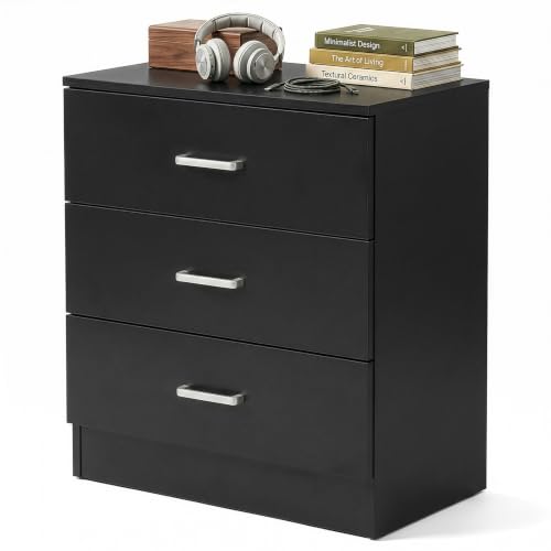 Karl home Black 3 Drawer Dresser, Modern Small Storage Chest for Bedroom | Wood End Table, Space-Saving Drawer Cabinet, Multi-Scene Furniture for Nursery, Hallway, Living Room and Closet Storage - color: Black, size: 26"D x 13"W x 22"H (3 Drawers)