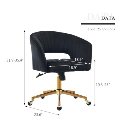 Eifizek Velvet Home Office Desk Chair with Wheels, Modern Adjustable Rolling Chair with Back, Swivel Vanity Chair for Bedroom, Office, Vanity Study (Black) - color: Black