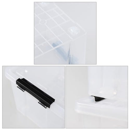 50 Quart Large Storage Box, Clear Storage Bin with Wheels, 4-Pack | Large Capacity, Transparent Clear Plastic, Secure Black Side Latches, Built-In Rolling Wheels - size: 50 quart