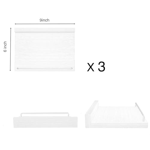 RYOFOBETTO Small Floating Shelf, 6 X 9 Inches Farmhouse Wall Shelves for Living Room, Bedroom, Picture Frames, Plants, Kitchen, Set of 3 (White) - color: White, size: 9"