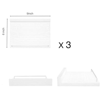 RYOFOBETTO Small Floating Shelf, 6 X 9 Inches Farmhouse Wall Shelves for Living Room, Bedroom, Picture Frames, Plants, Kitchen, Set of 3 (White) - color: White, size: 9"