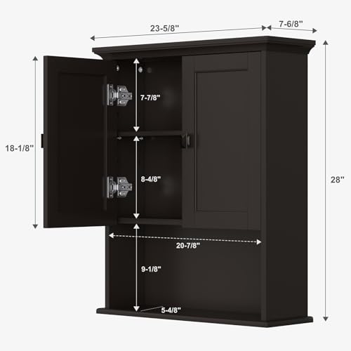 Bathroom Wall Cabinet, Over The Toilet Storage Cabinet Wall Mounted Medicine Cabinet with Build-in Spirit Level Cupboard Adjustable Shelves for Bathroom Laundry Room Kitchen, Espresso - color: Espresso