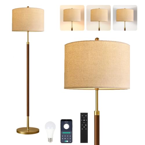 ILLMTW Wood Floor Lamp for Living Room,Bedroom,Vintage Mid Century Modern Standing Lamp with Remote Dimmable,Boho Gold Tall Lamp Fabric Lamp Shade Floor Lights Bohemian Tiffany Style - size: 11-Floor Lamp