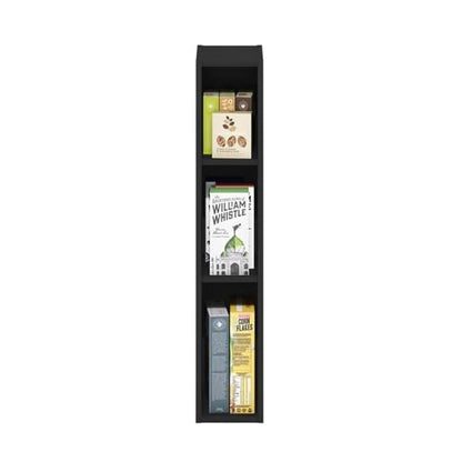Pemberly Row 3-Tier Storage Shelf Bookcase, 6-Inch Width, Blackwood Finish, Composite Wood, Adjustable Shelves, Space-Saving Narrow Design for Home or Office Organization