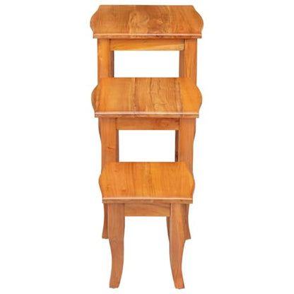 Rustic Nesting Side Tables 3 Pcs Set Solid Mahogany Wood Natural Grain Space Saving Design for Living Room Bedroom Accent Decor