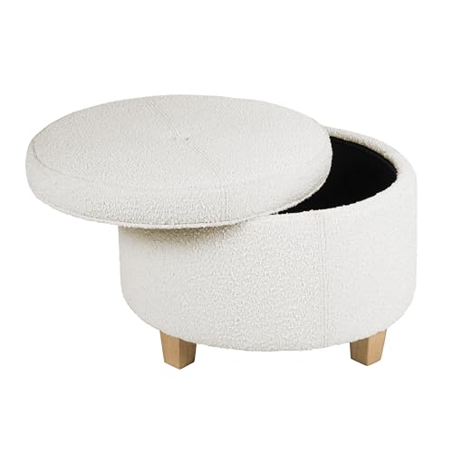 HomePop 24" Large Round Storage Ottoman - Cream Boucle - color: Cream Boucle