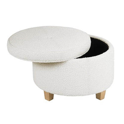 HomePop 24" Large Round Storage Ottoman - Cream Boucle - color: Cream Boucle