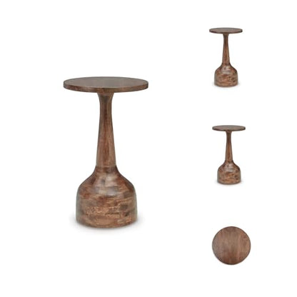 Signature Design by Ashley Round Pedestal Accent Table, Joville | Wood pedestal side table, Compact 14-in diameter tabletop, Space-saving profile for tight nooks, Contemporary home styling - color: Medium Brown