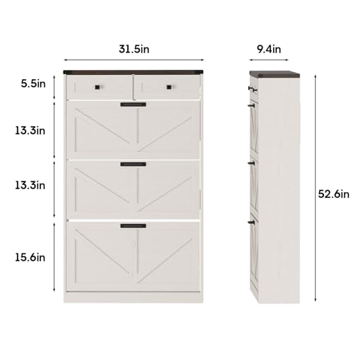 Halitaa Shoe Cabinet with 3 Flip Drawers & 2 Drawers,Freestanding Shoe Storage Cabinet for Entryway,Farmhouse Narrow Slim Organizer Rack for Foyer,Hallway,White - color: White, style: 3-Drawers