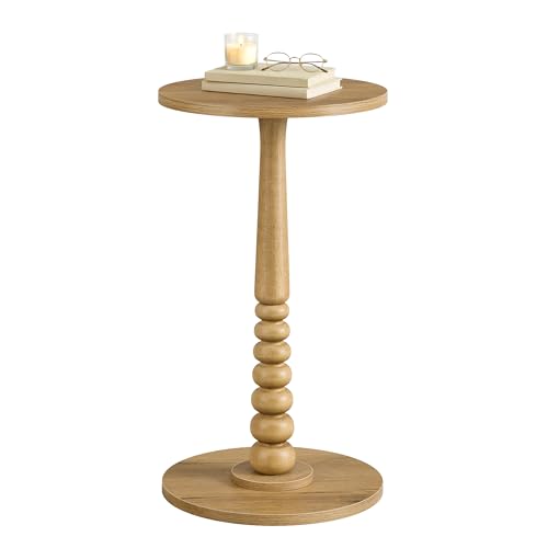 VASAGLE Round Side Table, Small Drink End Table, Solid Wood Leg | Accent Nightstand, Mid-Century Modern, for Living Room Bedroom, Natural Brown, MARIEL Collection, ULET293HC01S - color: Natural Brown, size: Round