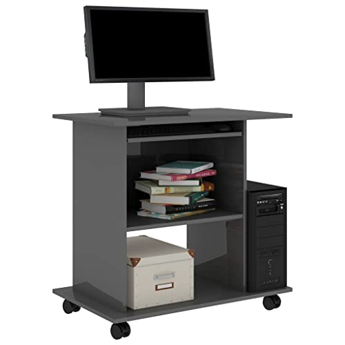Mobile Computer Desk with Keyboard Tray, Grey Engineered Wood | Compact writing and study table fits small space home offices, featuring lockable caster wheels for easy movement. - color: Grey-a, size: Compact