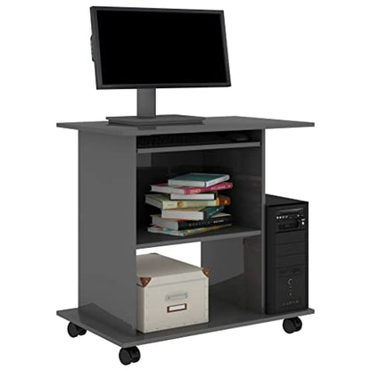 Grey Gloss Desk 31.5"×19.7"×29.5", Keyboard Tray, 4 Wheels, Small Gaming/Office Workstation for Bedroom/Dorm - color: Grey-b
