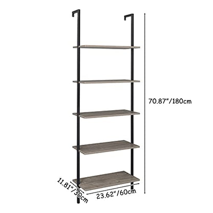 5-Shelf Modern Bookcase, Open Wall Mount Ladder Bookshelf with Industrial Metal Frame for Living Room Bedroom Home Office (Grey) - color: Grey
